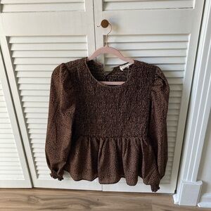 Chic Brown Smocked Blouse